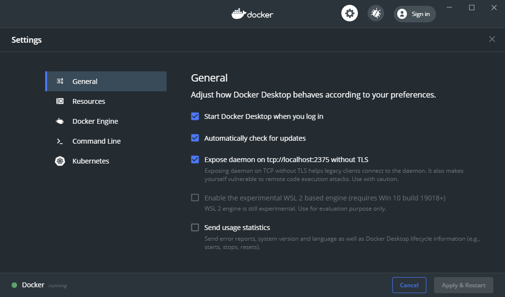 Docker Desktop Configuration